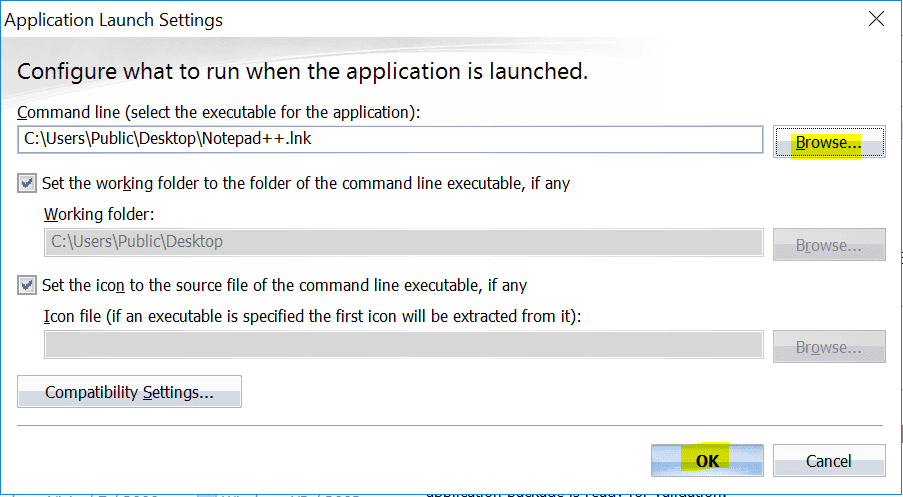 Passo 3: Escolhendo o Executável