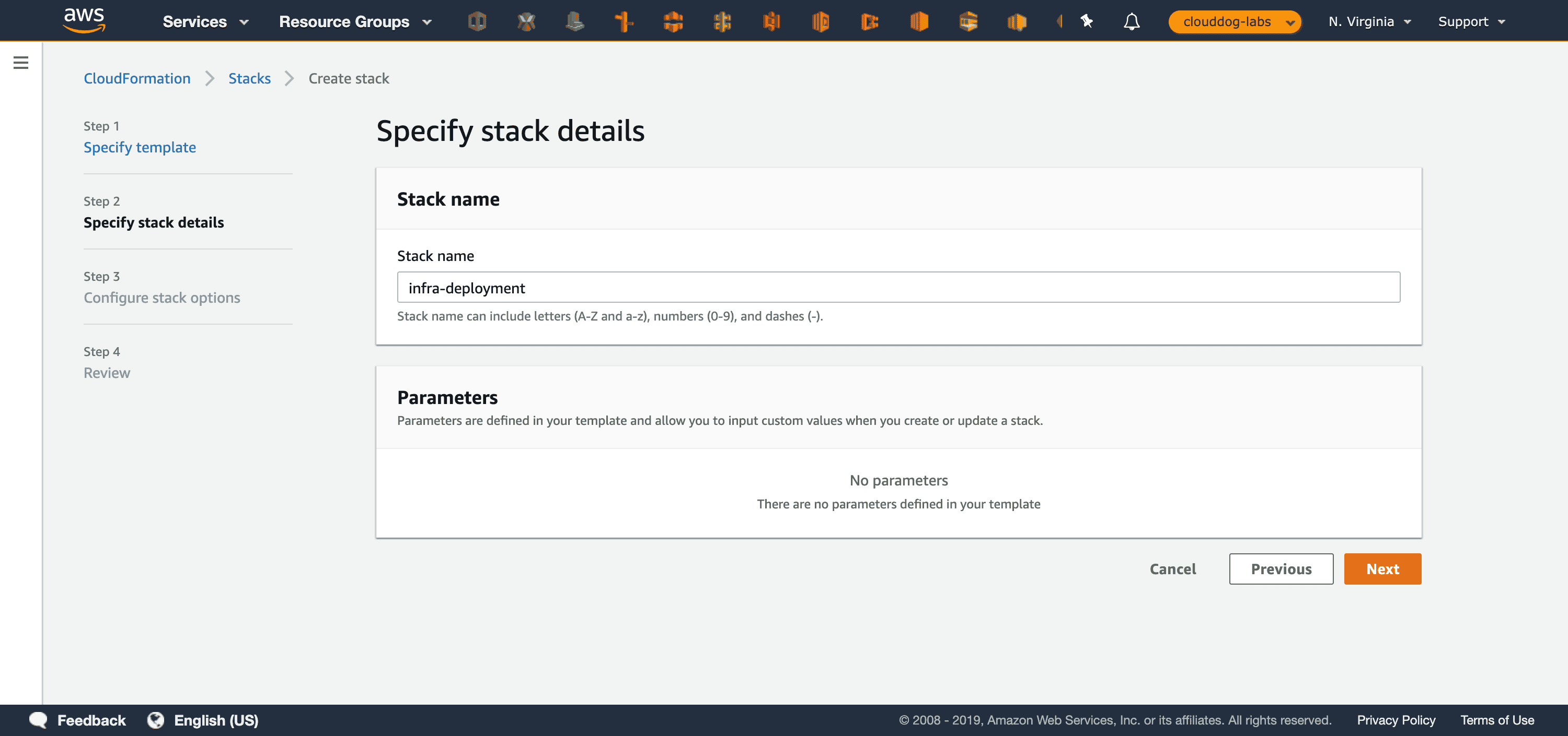 Passo 3: Configurando Nome do Stack