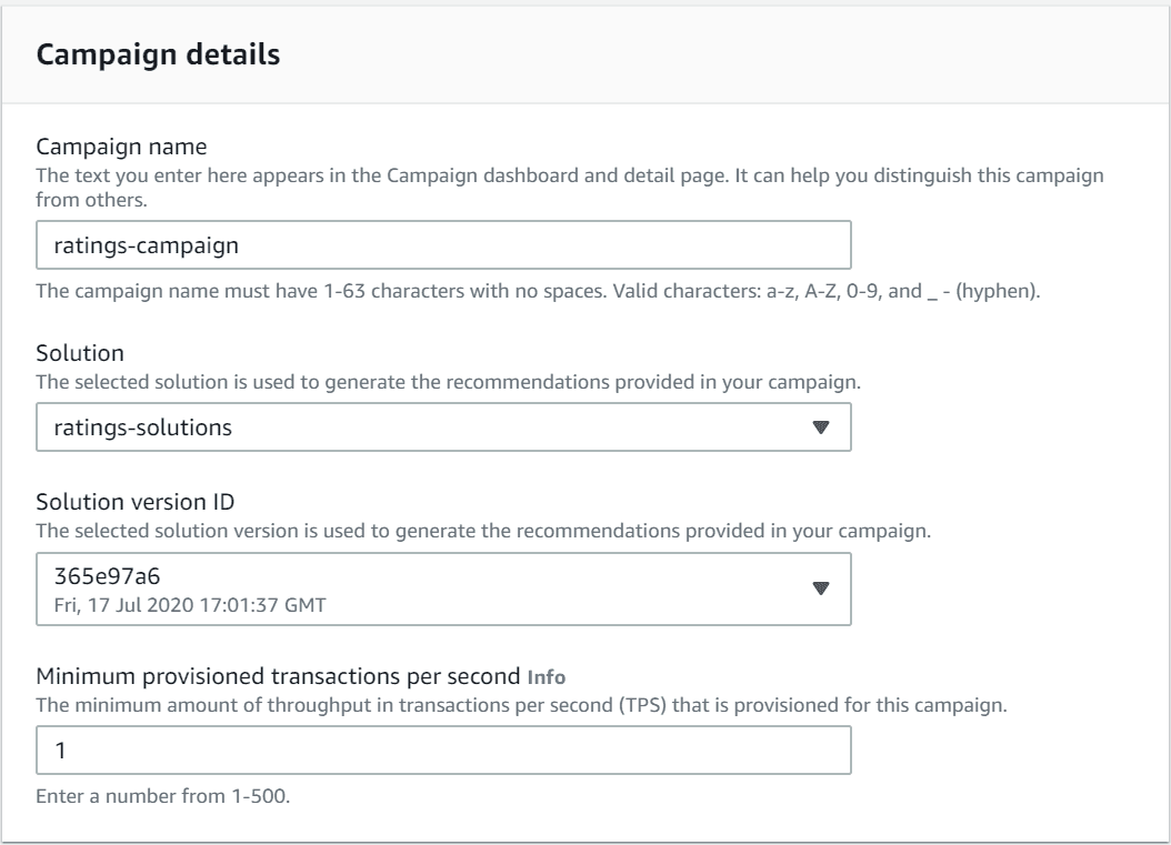 Detalhes de criação da campanha.