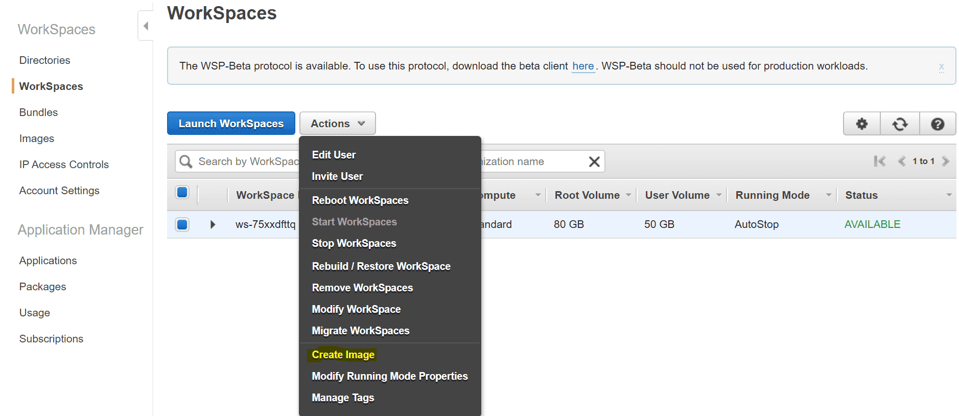 Passo 1: Selecione a Workspace