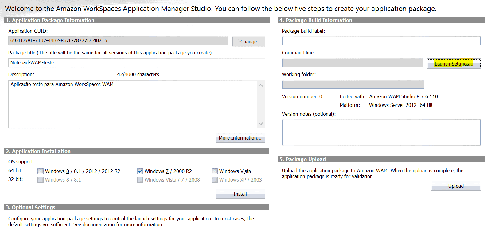 Passo 3: Opções de Execução